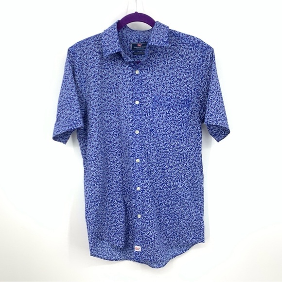 Vineyard Vines Men Size Small Shirt Button Down Top Short Sleeve Murray Blue - Picture 1 of 8